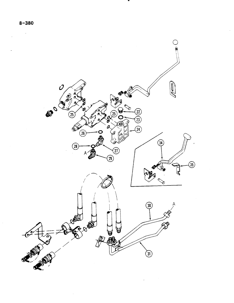 Схема запчастей Case IH 485 - (8-380) - AUXILIARY VALVES, SINGLE FOR TRAC W/HYD DRAFT CONTROL, W/O INTERNAL PUMP ADAPTING ATTACHMENT(CONTD) (08) - HYDRAULICS