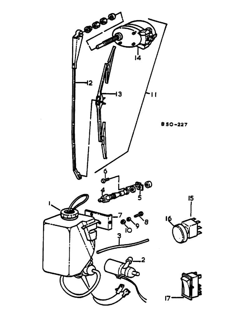 Схема запчастей Case IH 485 - (00I14) - WINDSHIELD WASHER AND WIPER - DE-LUXE CAB (06) - ELECTRICAL