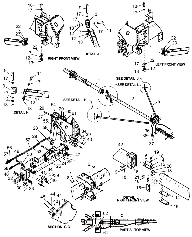 Схема запчастей Case IH 1250 - (39.110.15) - DRAWBAR HITCH AND DRAFT TUBES - 24 ROW (39) - FRAMES AND BALLASTING