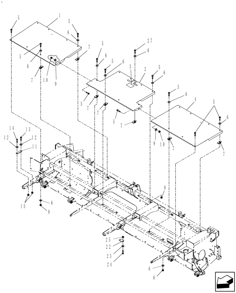 Схема запчастей Case IH RD182 - (90.119.03) - SHIELDING, CENTER TOP COVERS (90) - PLATFORM, CAB, BODYWORK AND DECALS