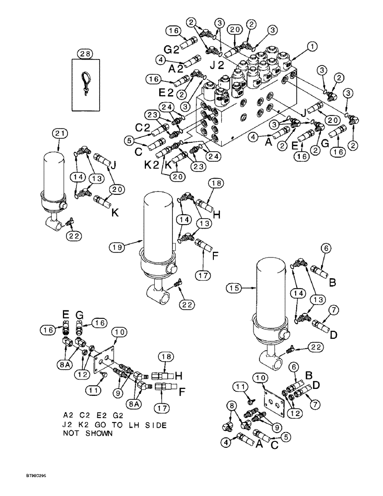 Схема запчастей Case IH 955 - (8-055A) - CARRYING WHEEL HYDRAULIC CIRCUIT, W/ HYDRAFORCE CONTROL VALVE PLANTERS BUILT SEP 97 & AFTER 12 ROW (08) - HYDRAULICS