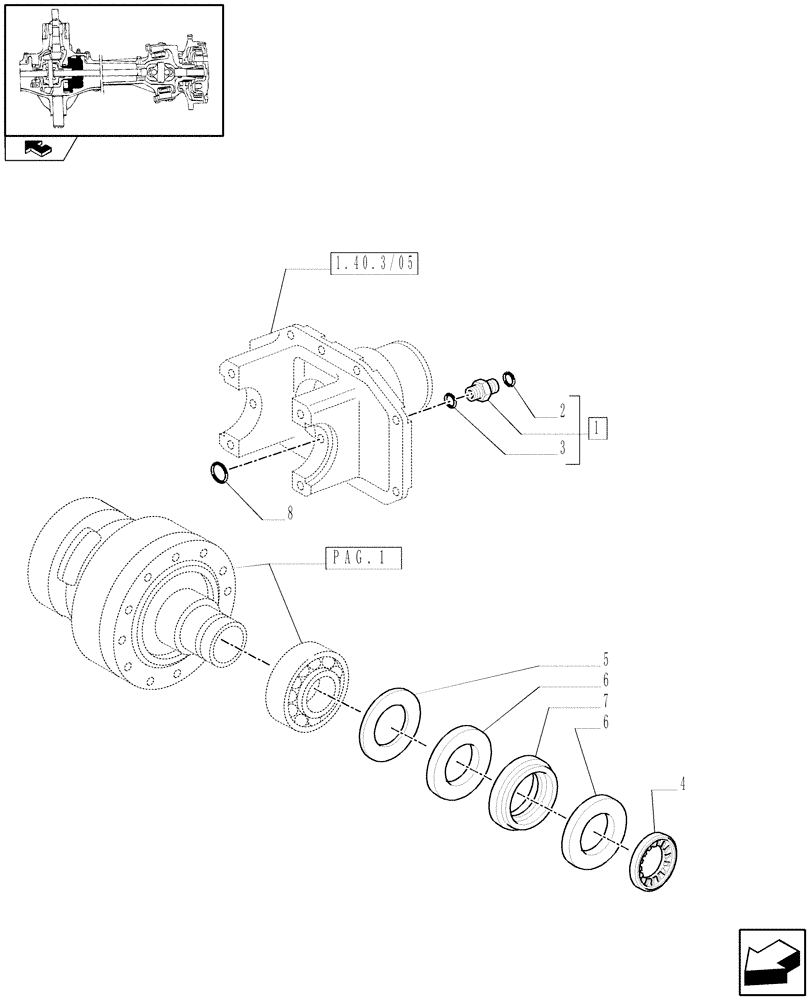 Схема запчастей Case IH PUMA 125 - (1.40. 3/07[02]) - (CL.4) FRONT AXLE W/MULTI-PLATE DIFF. LOCK SENSOR AND BRAKE - DIFFERENTIAL (VAR.330426) (04) - FRONT AXLE & STEERING