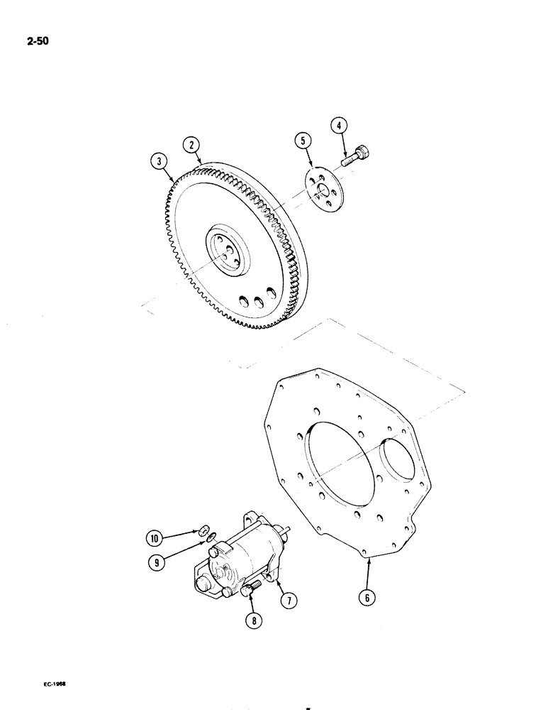 Схема запчастей Case IH 1825 - (2-50) - FLYWHEEL AND STARTER MOTOR, DIESEL MODELS (02) - ENGINE