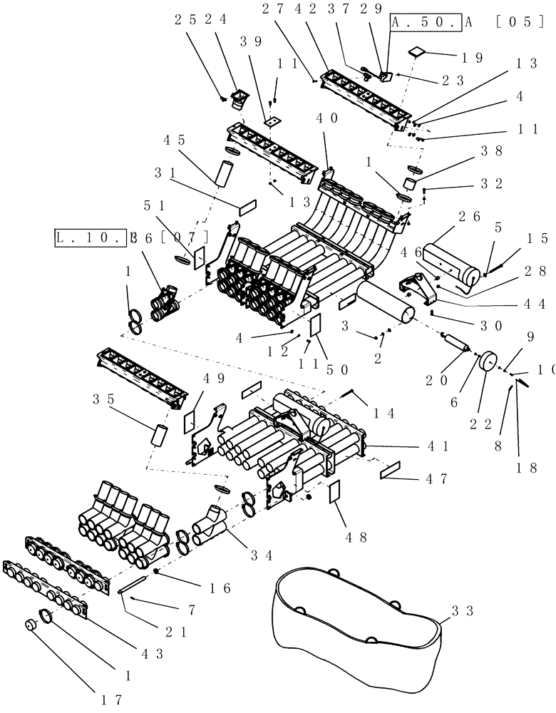 Схема запчастей Case IH ADX3360 - (L.10.F[23]) - CENTER MANIFOLD (3RD SERIAL NO. RANGE) L - Field Processing