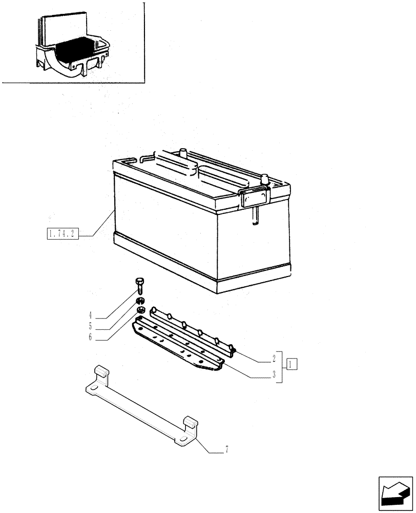 Схема запчастей Case IH JX95 - (1.74.1) - BATTERY FASTENING - BRACKETS (06) - ELECTRICAL SYSTEMS