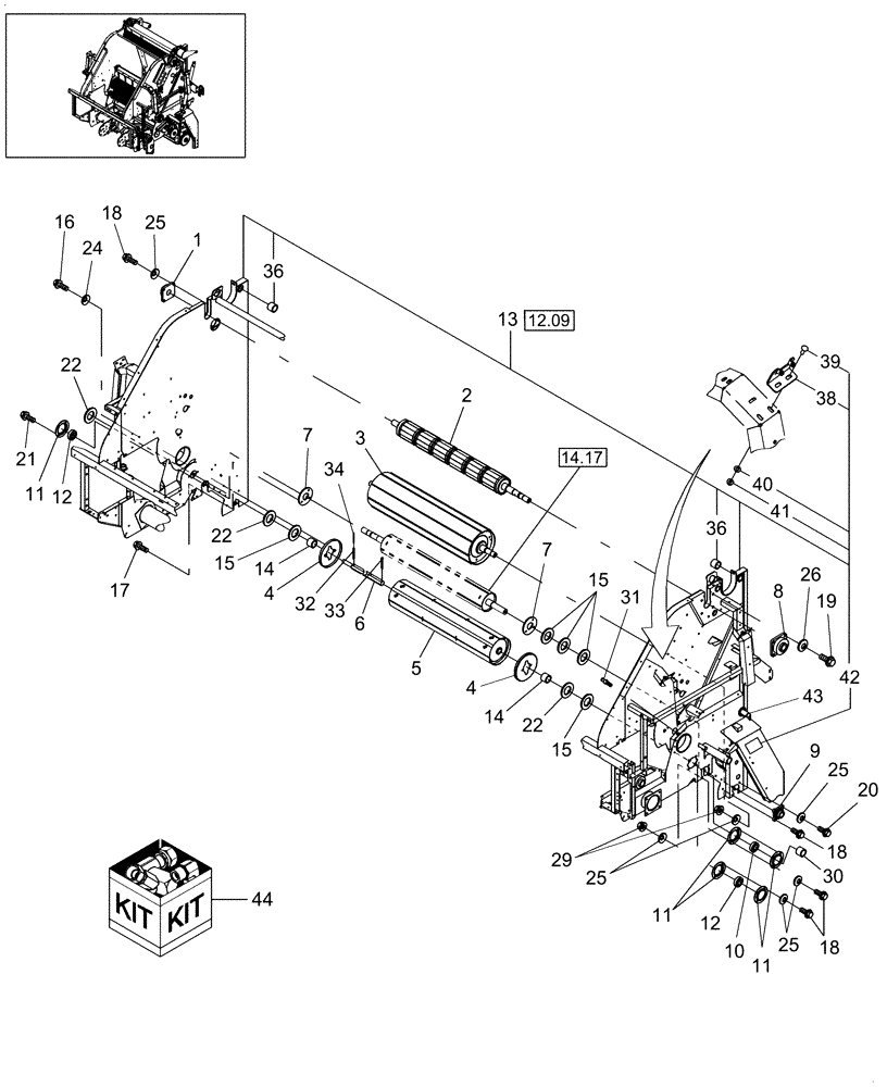 Схема запчастей Case IH RBX562 - (14.10[2]) - MAIN FRAME & ROLLS, P.I.N. HBJ0007712 & AFTER (14) - BALE CHAMBER