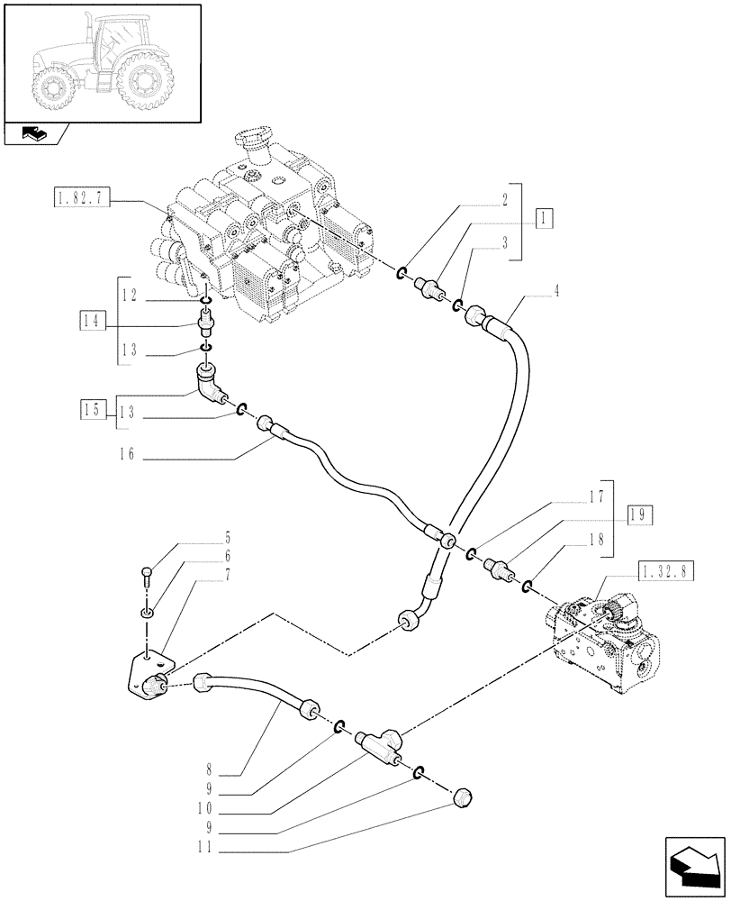 Схема запчастей Case IH PUMA 165 - (1.82.1[02]) - LIFTER LINES - REMOTE CONTROL VALVES MAIN SUPPLY AND LOAD SENSE LINE (07) - HYDRAULIC SYSTEM