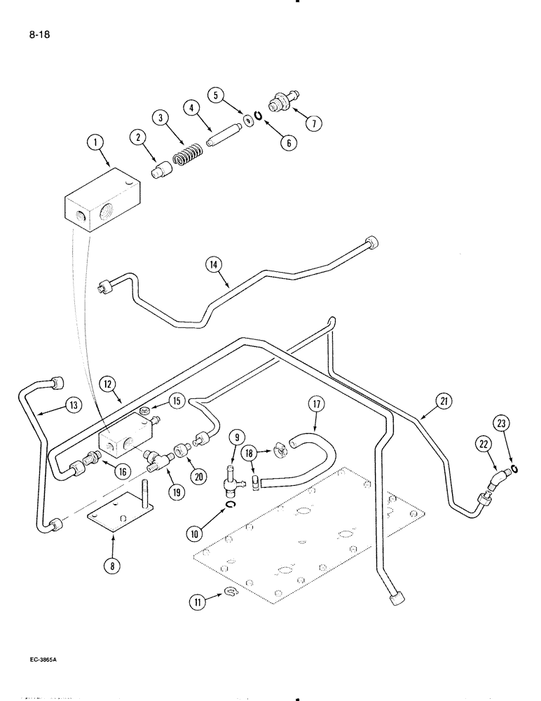 Схема запчастей Case IH 595 - (8-18) - REGULATOR VALVE AND CONNECTIONS, CREEP, WITHOUT CAB (08) - HYDRAULICS