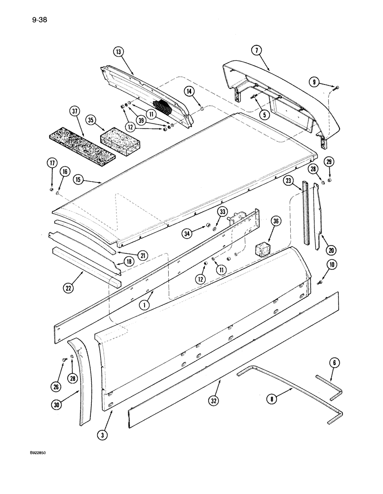 Схема запчастей Case IH 7140 - (9-038) - HOOD, UPPER SIDE PANELS AND UPPER GRILLE (09) - CHASSIS/ATTACHMENTS