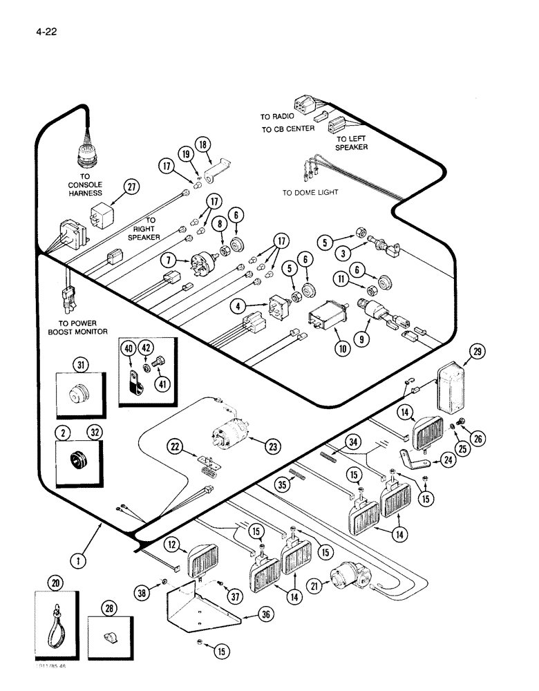 Схема запчастей Case IH 1640 - (4-22) - CAB ROOF HARNESS (06) - ELECTRICAL