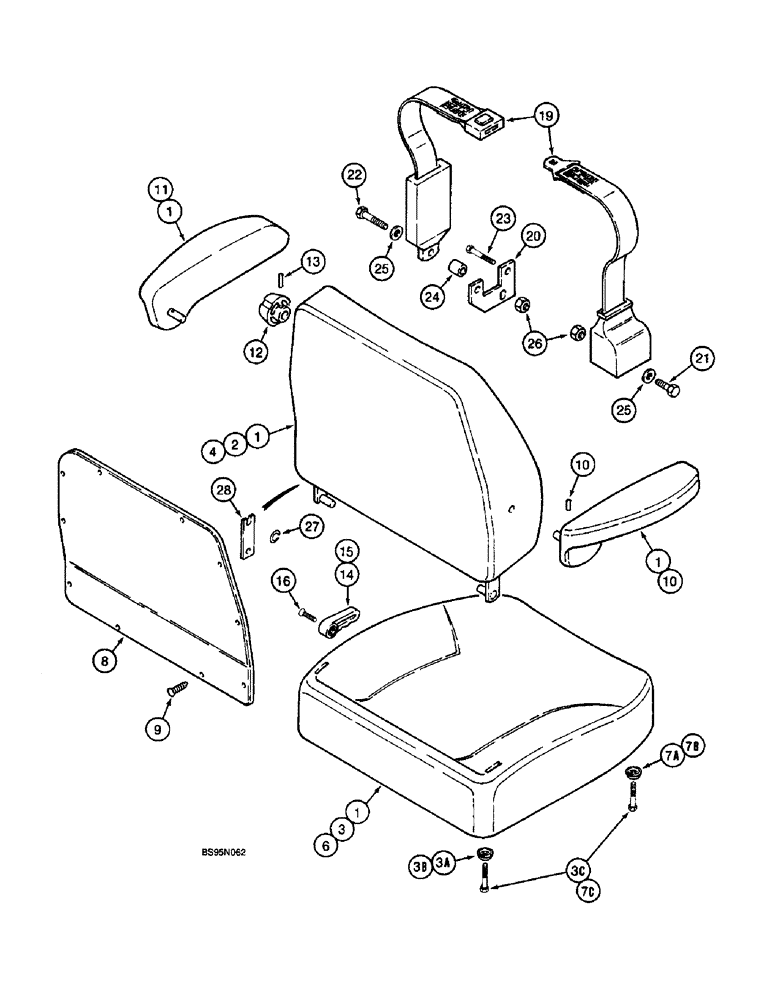 Схема запчастей Case IH 8950 - (9-042) - STANDARD AIR SUSPENSION SEAT, CUSHIONS, ARM RESTS, AND SEAT BELT (09) - CHASSIS/ATTACHMENTS