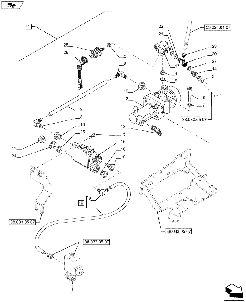 Схема запчастей Case IH PUMA 215 - (88.033.05[08]) - DIA KIT - PNEUMATIC TRAILER BRAKE (UK) - CONTROL VALVE AND RELEVANT PARTS (88) - ACCESSORIES