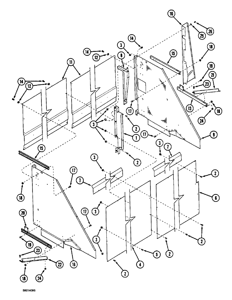 Схема запчастей Case IH 2055 - (9D-24) - BASKET DOOR, COVERS AND SHIELDS, 4 ROW WIDE AND 5 ROW NARROW (16) - BASKET