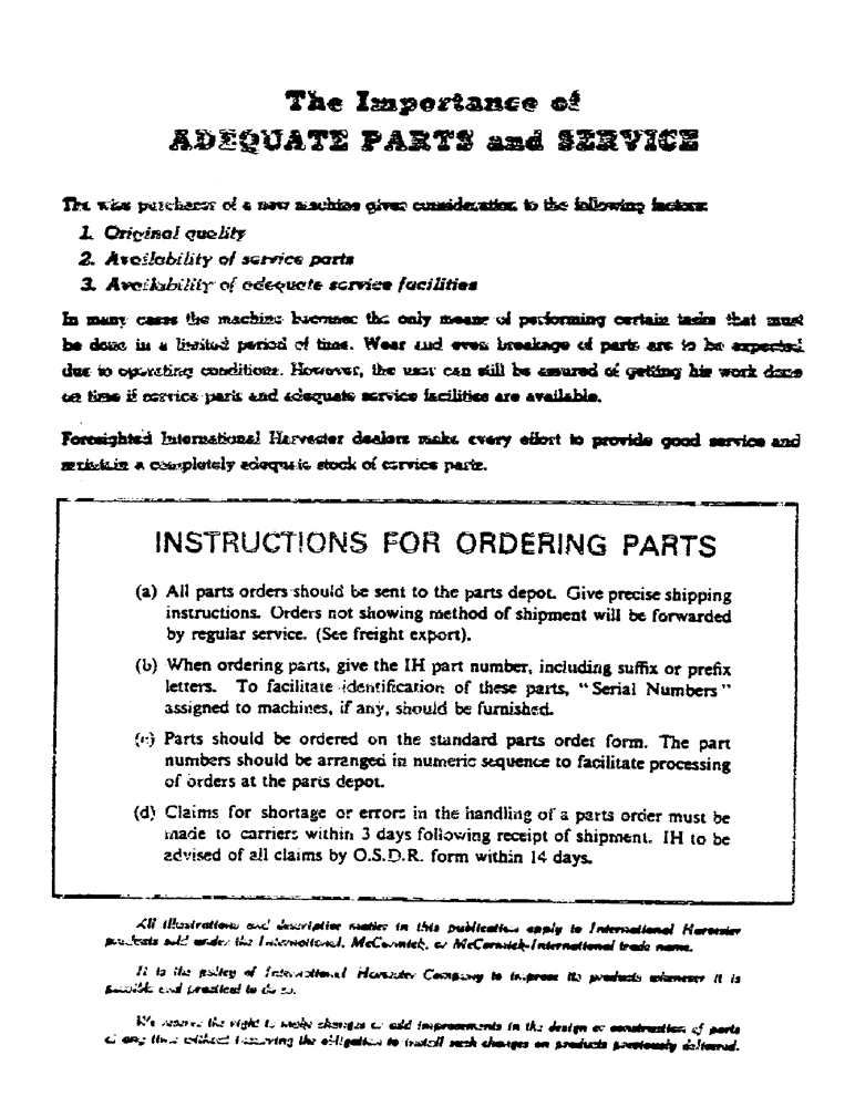 Схема запчастей Case IH 454 - (0-A) - INSTRUCTIONS FOR ORDERING PARTS (00) - GENERAL