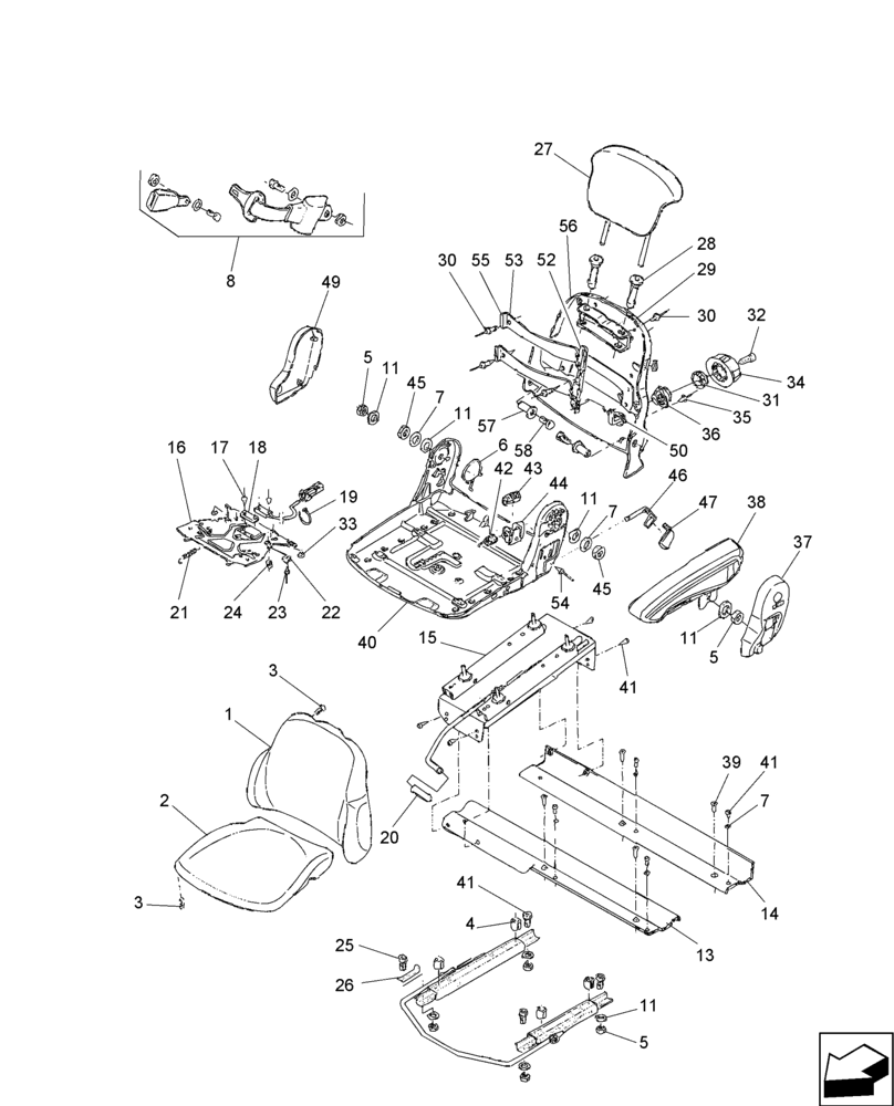 Схема запчастей Case IH A8800 - (90.124.AE[03]) - OPERATOR SEAT (90) - PLATFORM, CAB, BODYWORK AND DECALS