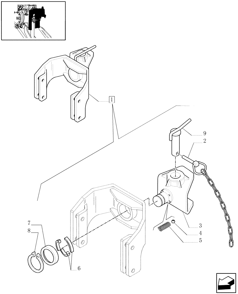 Схема запчастей Case IH JX1075C - (1.89.3/05A[01A]) - TOW HOOK - BREAKDOWN - D5824 (09) - IMPLEMENT LIFT