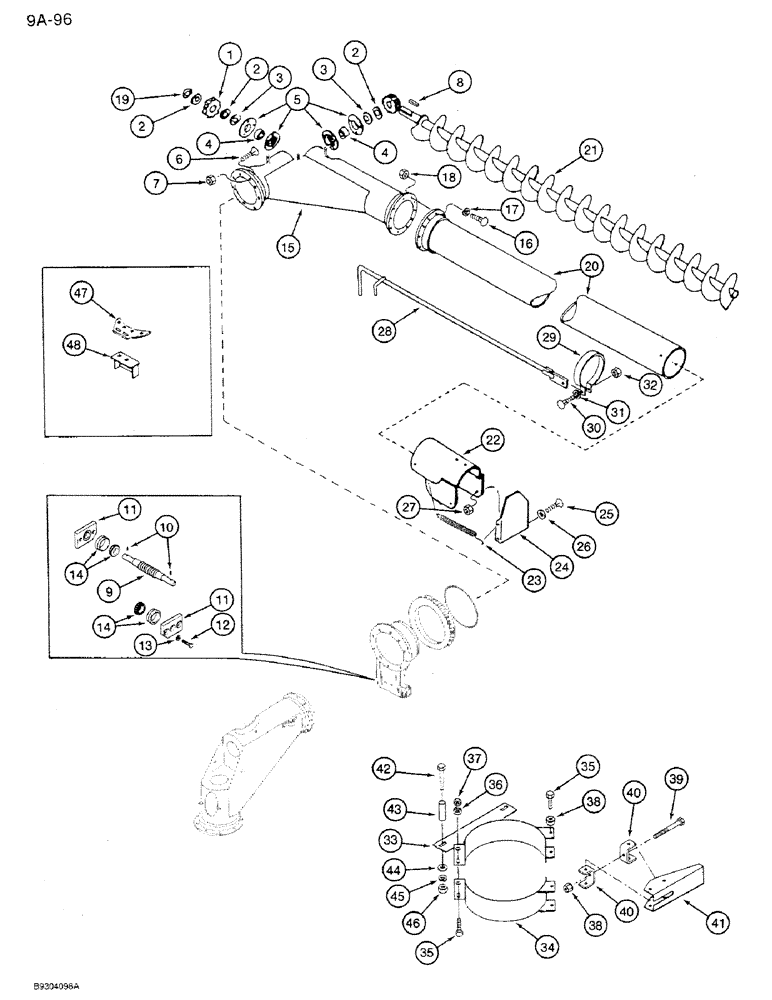 Схема запчастей Case IH 1350 - (9A-096) - DISCHARGE AUGER, WITH MECHANICAL CONTROL, FINAL DISCHARGE AUGER, 1350 MACHINES (09) - CHASSIS ATTACHMENTS