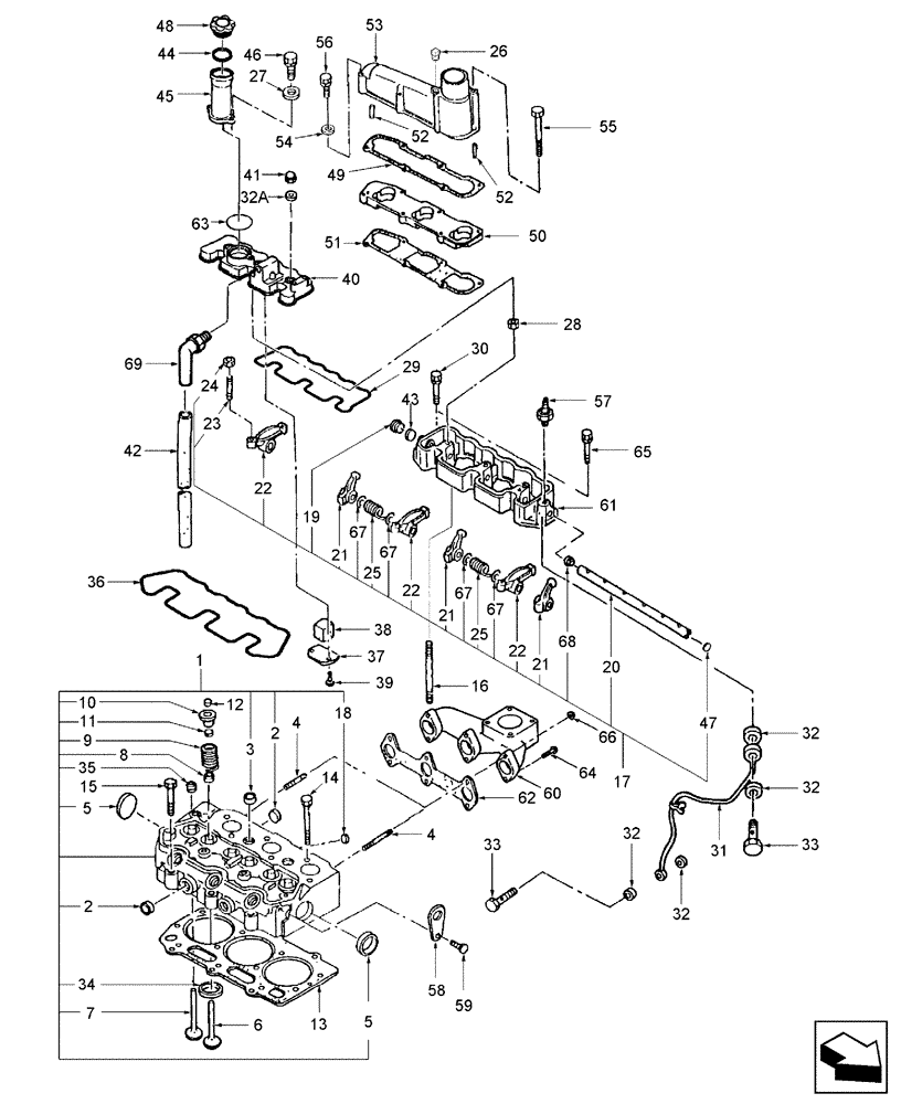 Схема запчастей Case IH DX35 - (01.04) - CYLINDER HEAD (01) - ENGINE