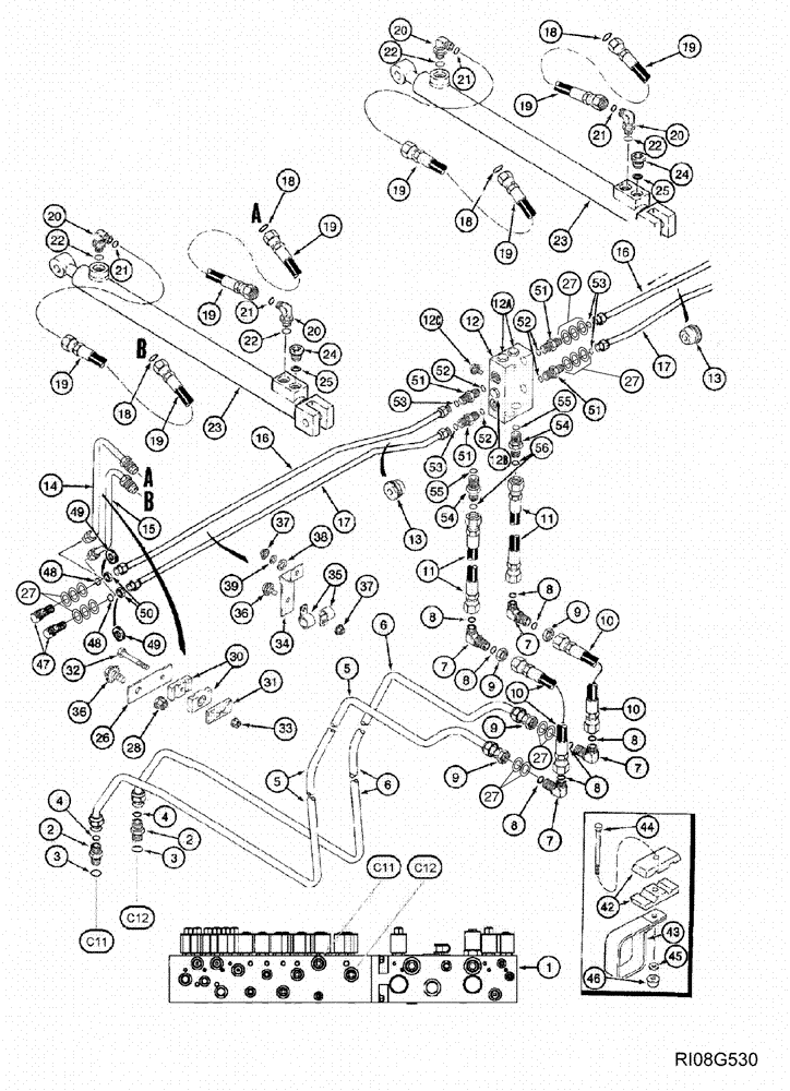 Схема запчастей Case IH 620 - (08-18) - COMPACTOR CYLINDER SYSTEM (07) - HYDRAULICS