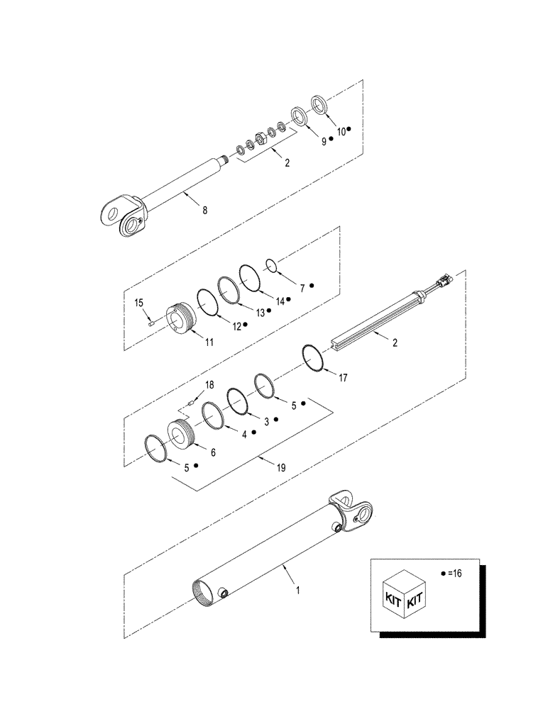 Схема запчастей Case IH STX275 - (05-03[02]) - CYLINDER ASSY - ARTICULATION, WITH SENSOR (05) - STEERING