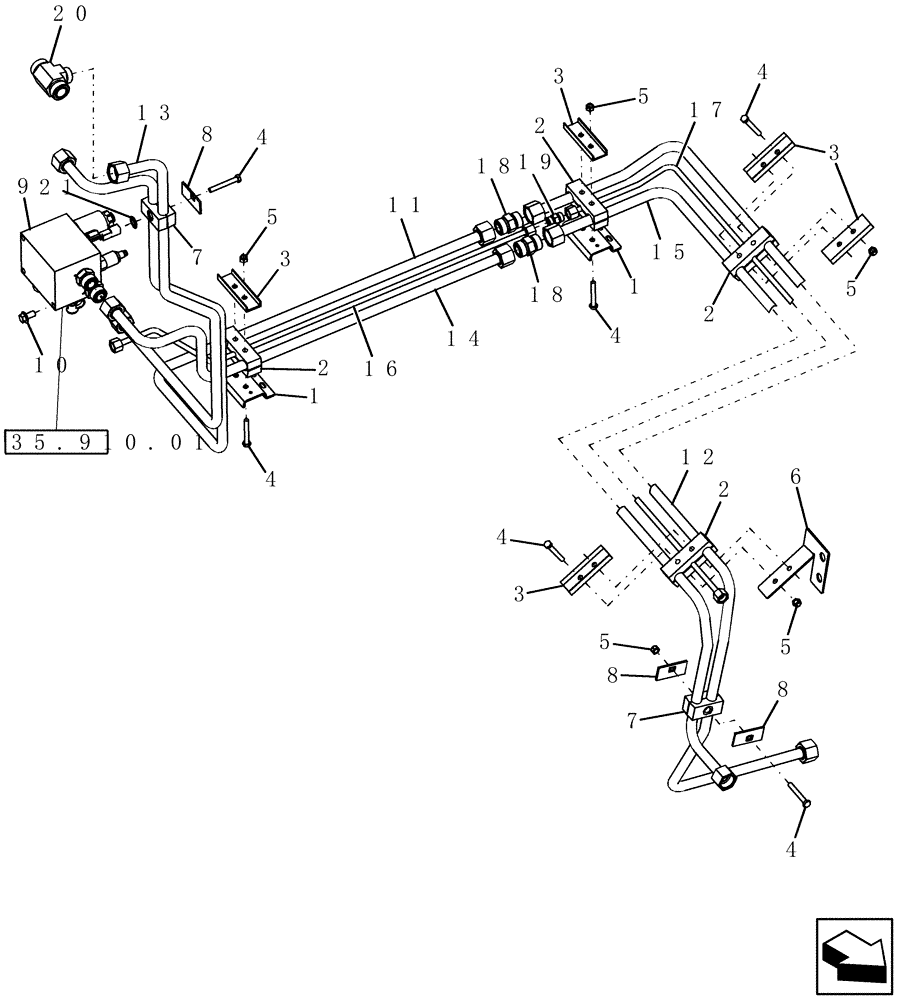 Схема запчастей Case IH 9010 - (35.910.03[03]) - HYDRAULIC TUBES - ENGINE COMPARTMENT - 9010 (35) - HYDRAULIC SYSTEMS