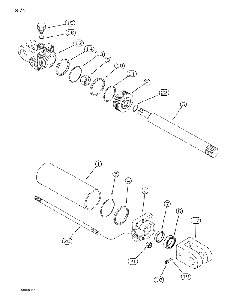 Схема запчастей Case IH 950 - (8-074) - HYDRAULIC CYLINDER, 1272402C91, INNER ROW MARKER LIFT 12 AND 16 ROW NARROW, FRONT FOLD (08) - HYDRAULICS