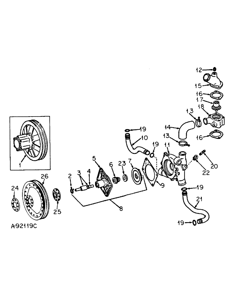 Схема запчастей Case IH V-345 - (B-07) - THERMOSTAT AND WATER PUMP 