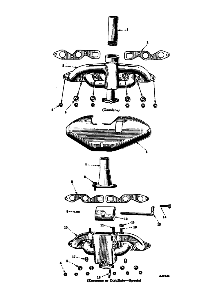 Схема запчастей Case IH FARMALL BN - (024) - ENGINE, MANIFOLD AND EXHAUST PIPE (01) - ENGINE