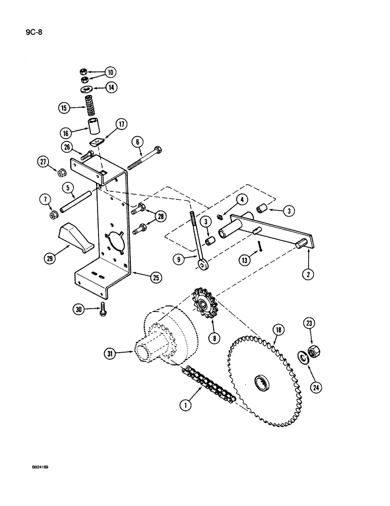 Схема запчастей Case IH 1020 - (9C-08) - AUGER DRIVE, MODELS WITH AUGER DRIVE ON LEFT-HAND SIDE OF HEADER (W/ KNIFE DRIVE) (58) - ATTACHMENTS/HEADERS