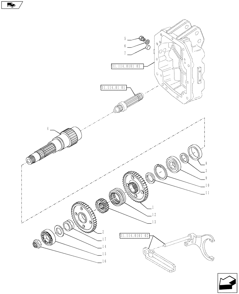 Схема запчастей Case IH PUMA 215 - (31.114.0101[01]) - PTO 540/1000 RPM WITH INTERCHANGABLE SHAFTS - SHAFT AND GEARS (VAR.720809-720792) (31) - IMPLEMENT POWER TAKE OFF