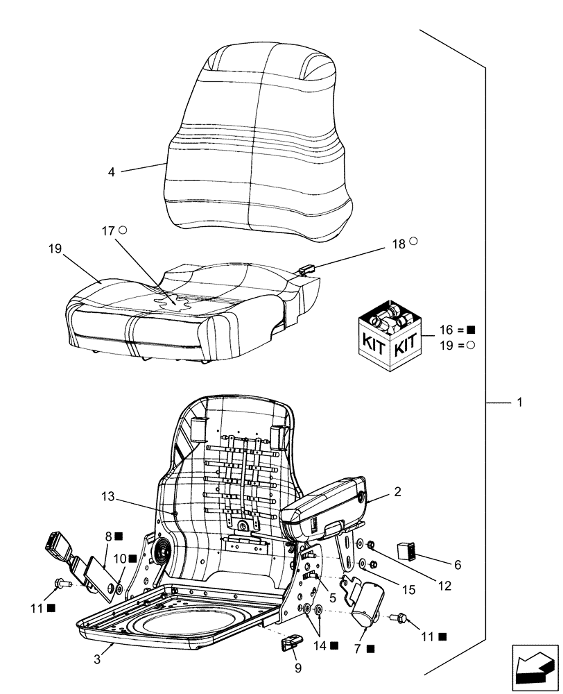 Схема запчастей Case IH WD1903 - (10.10) - SEAT; SHELL & CUSHION (10) - CAB