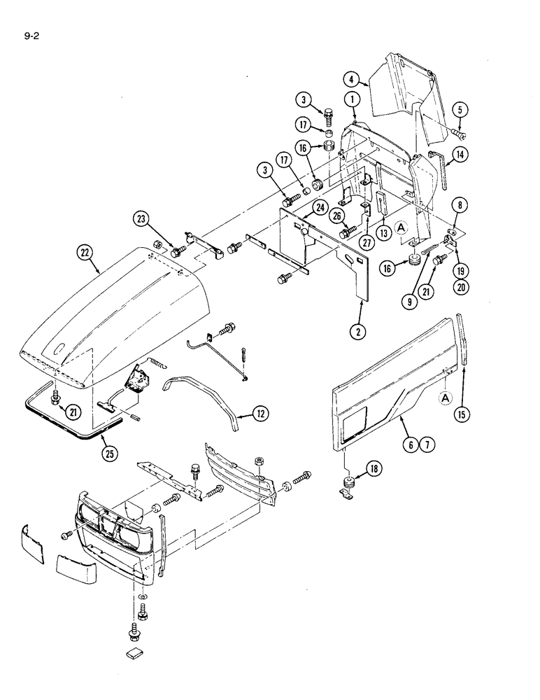 Схема запчастей Case IH 1120 - (9-02) - TRACTOR BODY, HOOD, PANELS, GRILLE (09) - CHASSIS/ATTACHMENTS