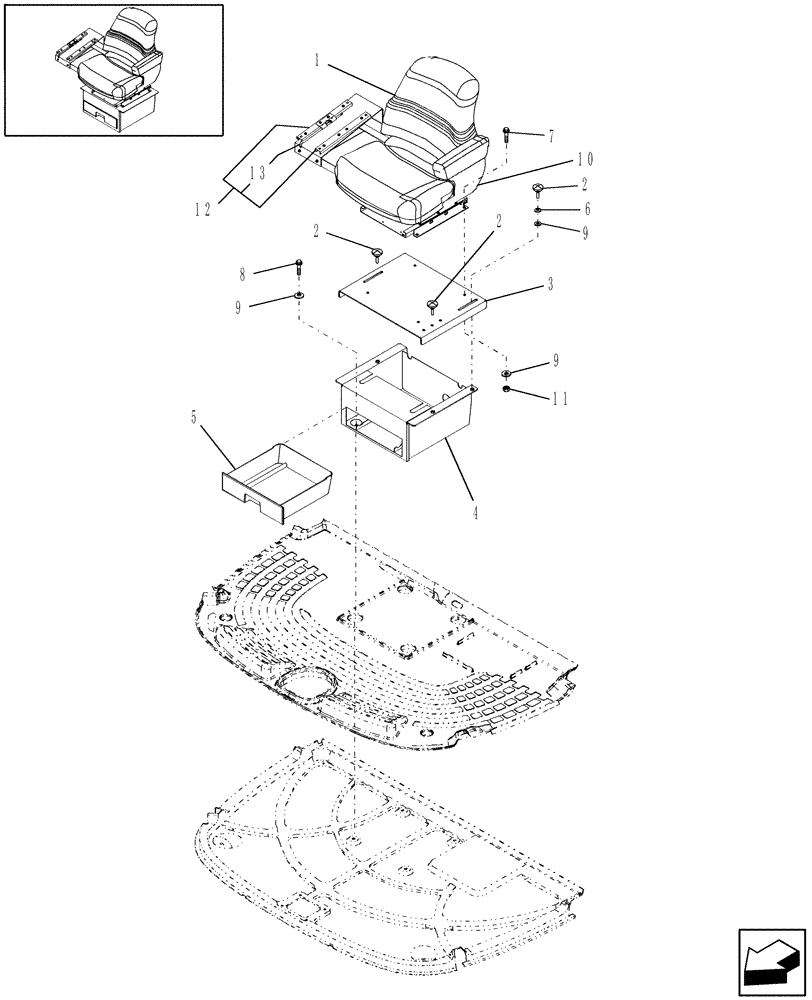 Схема запчастей Case IH WDX2302 - (10.07[01.1]) - SEAT BASE (10) - OPERATORS PLATFORM/CAB