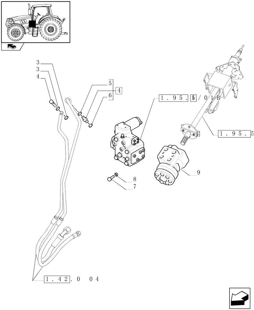 Схема запчастей Case IH MAXXUM 115 - (1.95.5/01[03]) - FAST STEERING - POWER STEERING, VALVE AND PIPES (VAR.330631-336631) (10) - OPERATORS PLATFORM/CAB