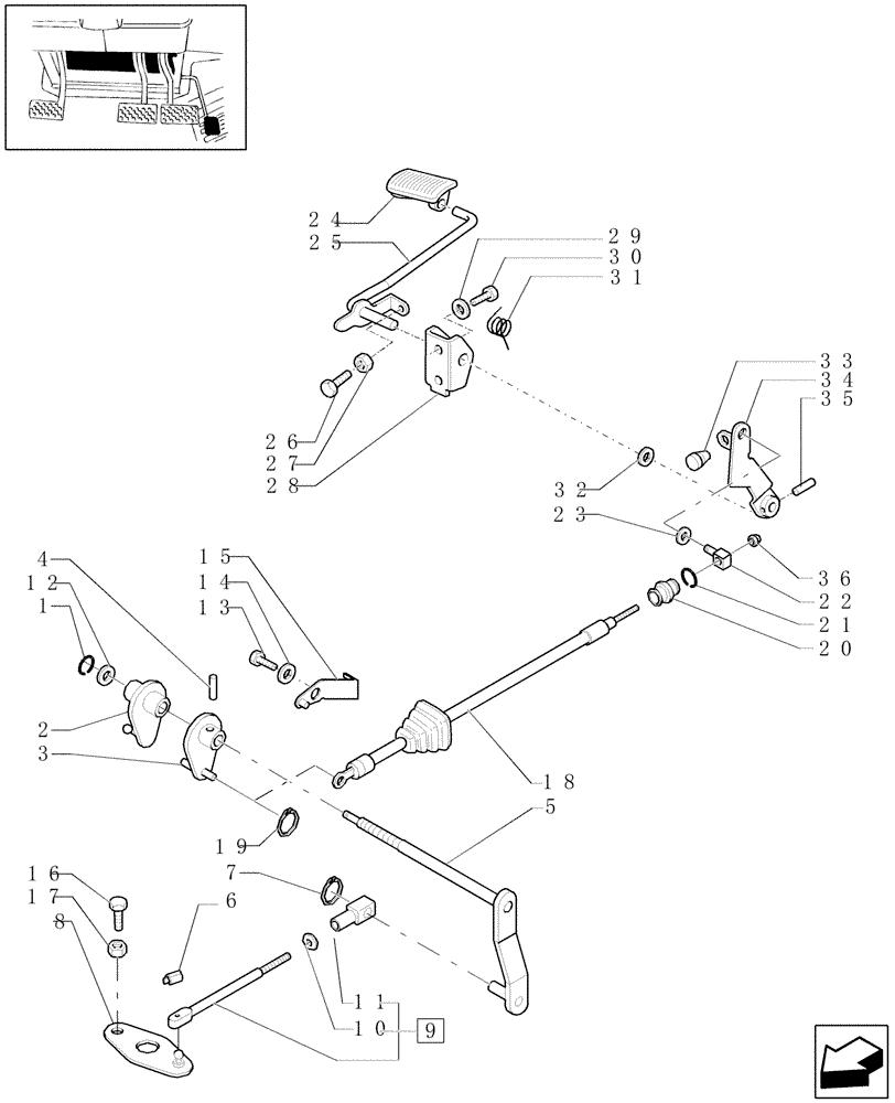 Схема запчастей Case IH JX1090U - (1.10.0[01]) - THROTTLE CONTROL LINKAGE - (L/ CAB) - LEVER, PEDAL, CABLE (02) - ENGINE EQUIPMENT