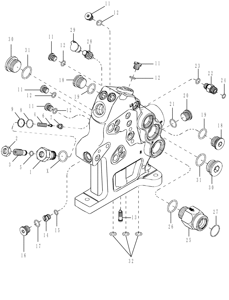 Схема запчастей Case IH MX275 - (08-23) - MANIFOLD VALVE ASSEMBLY, WITH STANDARD AND HIGH FLOW HYDRAULICS (08) - HYDRAULICS