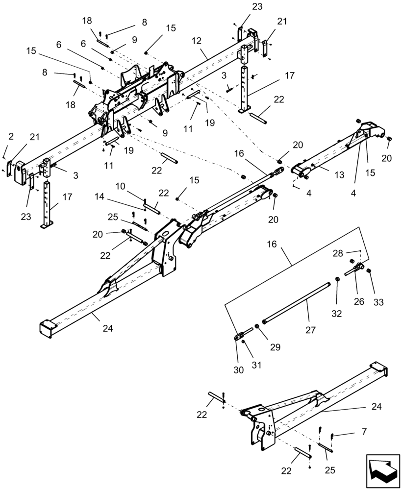Схема запчастей Case IH 1220 - (39.100.12) - MAIN FRAME, 16 ROW AND 12 ROW WIDE 40" SPACING MOUNTED STACKER (39) - FRAMES AND BALLASTING