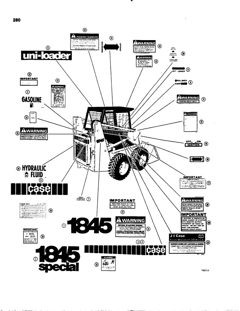 Схема запчастей Case IH 1845S - (280) - DECALS - GASOLINE MODELS, USED BEFORE TRACTOR SN 9842113 (90) - PLATFORM, CAB, BODYWORK AND DECALS