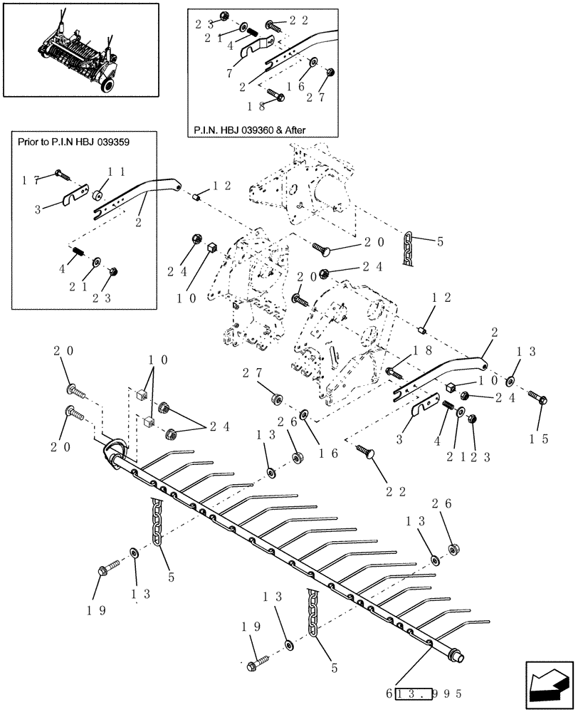 Схема запчастей Case IH RBX562 - (13.980[1]) - 2M WIDE PICKUP, WINDGUARD, PRIOR TO P.I.N. HBJ039346 (13) - FEEDER
