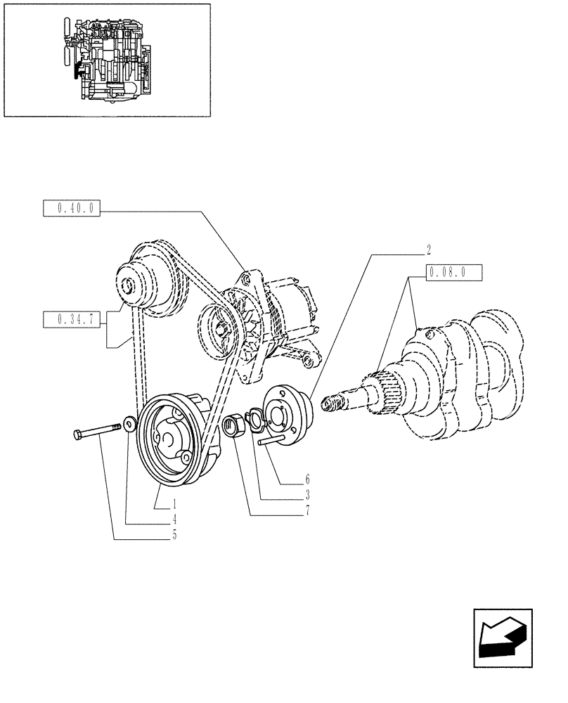 Схема запчастей Case IH JX95 - (0.08.4/03) - VAR - 747, 391102 - TTF ENGINE TIER 2 - CRANKSHAFT PULLEY AND HUB (01) - ENGINE