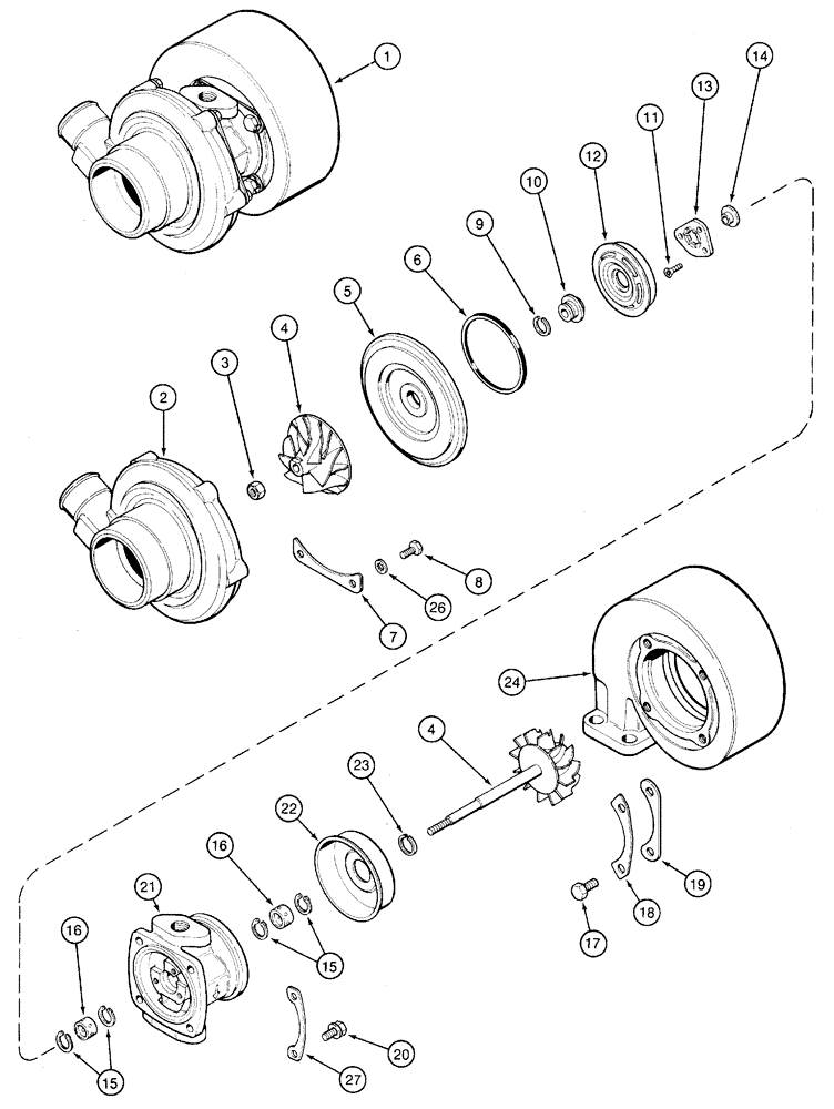 Схема запчастей Case IH 5120 - (2-36) - TURBOCHARGER ASSEMBLY, 4T/4TA-390 ENGINE (02) - ENGINE
