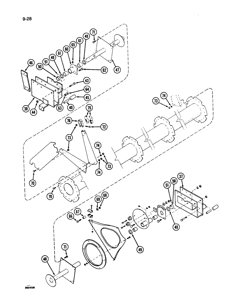 Схема запчастей Case IH 1010 - (9-028) - 6 BAT REEL, SINGLE ECCENTRIC, PLASTIC TINES, 15.0, 17.5 AND 20.0 HEADER, HART CARTER (58) - ATTACHMENTS/HEADERS