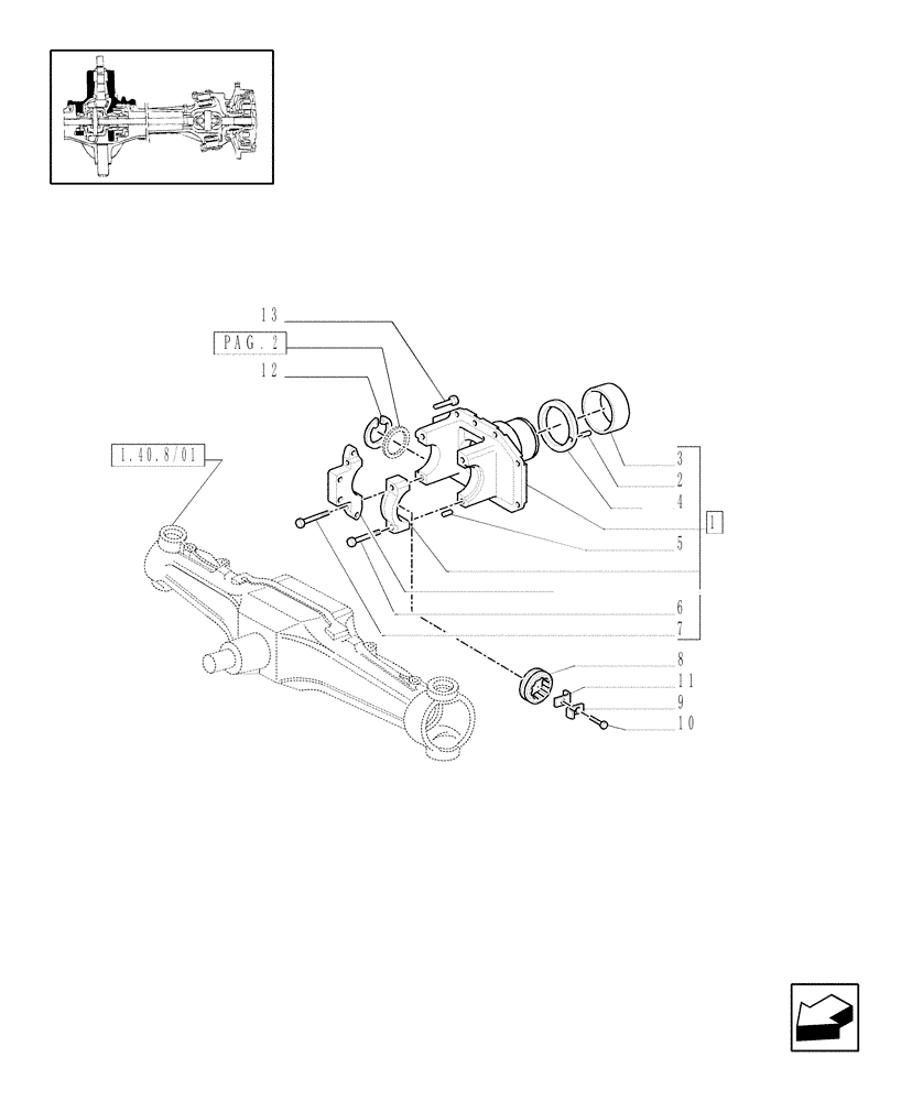 Схема запчастей Case IH MXM140 - (1.40.8/05[01]) - (VAR.518) CLASS 4 4WD FRONT AXLE WITH "TERRALOCK" - SUPPORT (04) - FRONT AXLE & STEERING