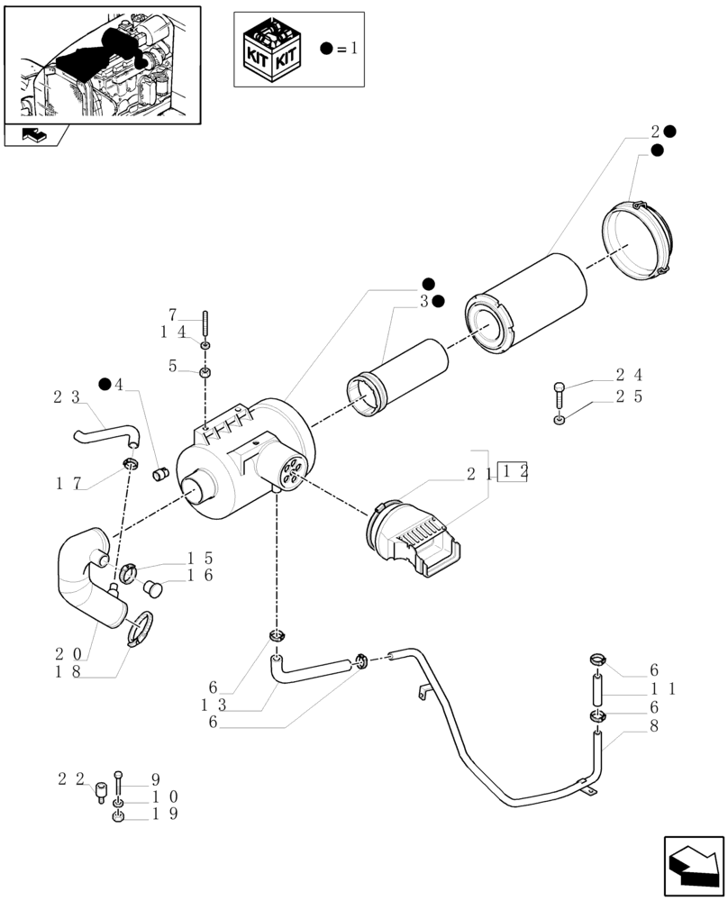 Схема запчастей Case IH MAXXUM 140 - (1.19.1/03) - AIR CLEANER WITH PRE-CLEANER "SPIN TUBE" - DRY AIR FILTER AND PIPES (VAR.332189-333189) (02) - ENGINE EQUIPMENT
