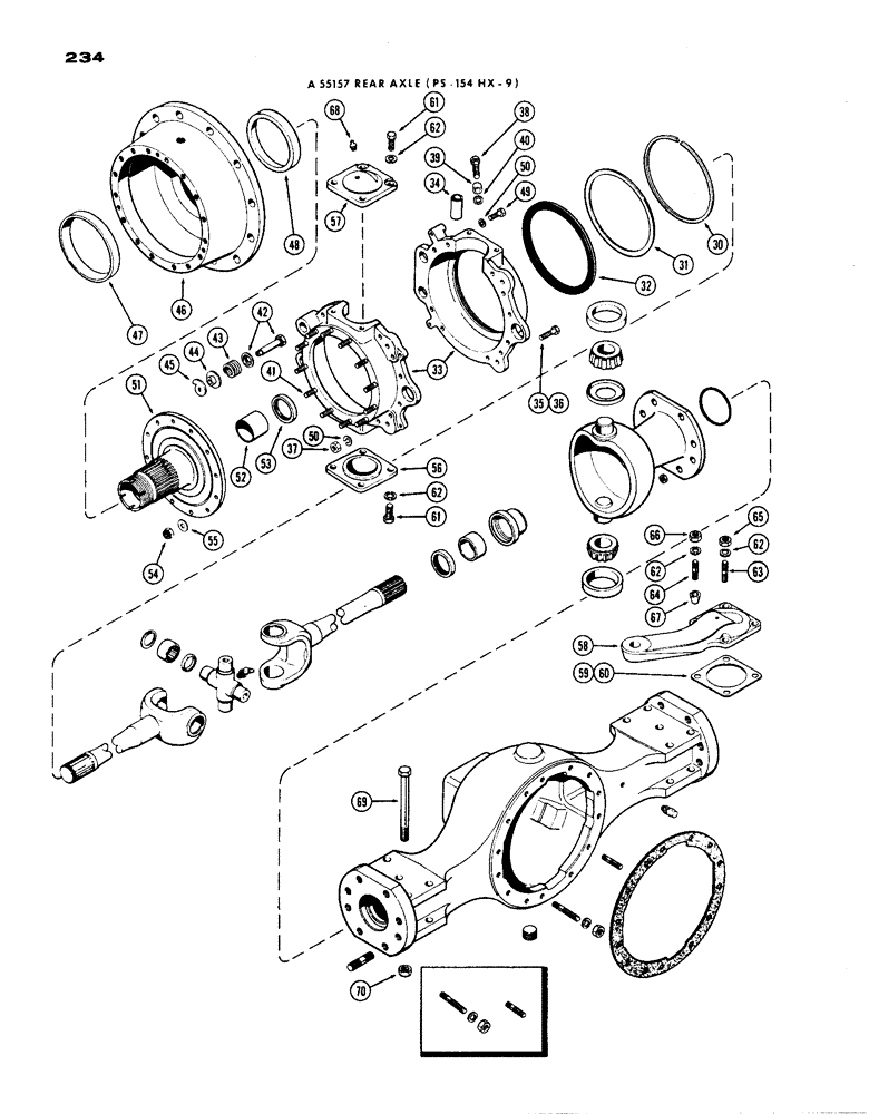 Схема запчастей Case IH 1200 - (234) - A55157 REAR AXLE HOUSING AND KNUCKLE, CONTINUED, 19.03 RATIO WITH CARDON JOINT (06) - POWER TRAIN