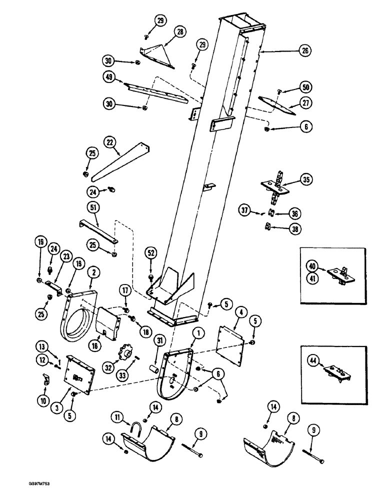 Схема запчастей Case IH 1660 - (9D-06) - GRAIN ELEVATOR, HOUSING AND BOOT (16) - GRAIN ELEVATORS & AUGERS