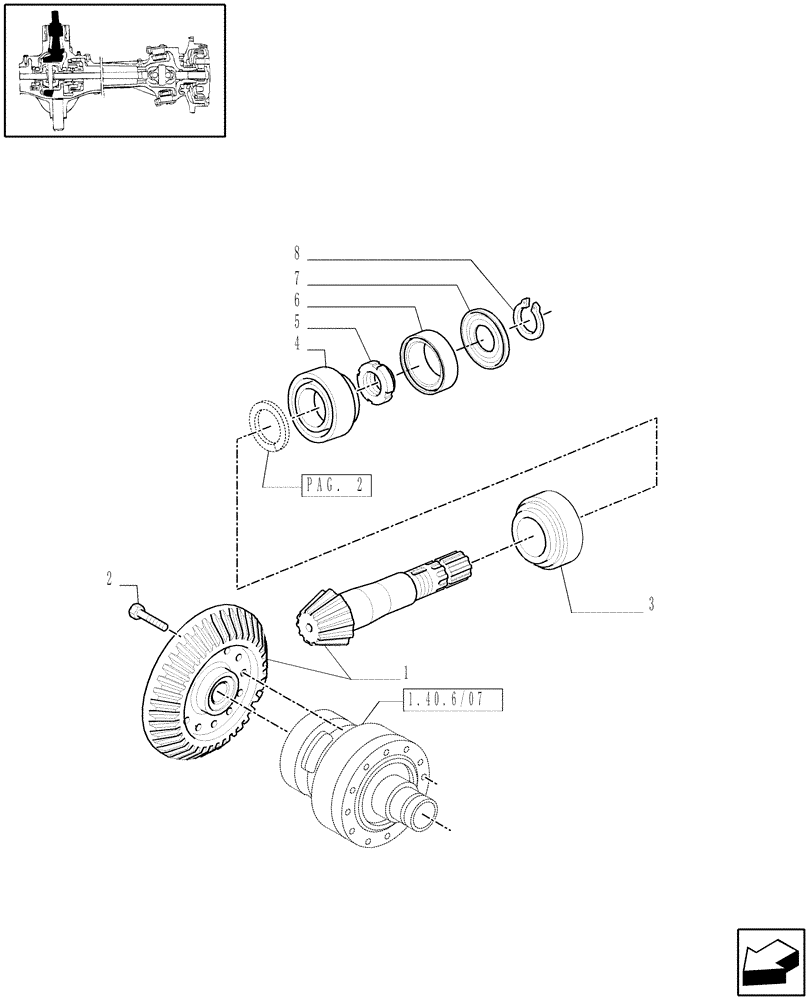 Схема запчастей Case IH MAXXUM 115 - (1.40. 6/06[01]) - (CL.4) FRONT AXLE W/MULTI-PLATE DIFF. LOCK AND STEERING SENSOR - BEVEL GEAR PAIR - C6758 (VAR.330408) (04) - FRONT AXLE & STEERING