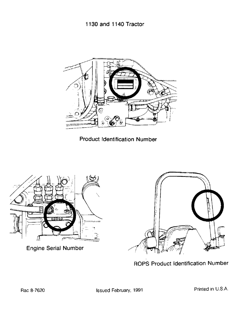 Схема запчастей Case IH 1140 - (1-02) - PRODUCT IDENTIFICATION NUMBER, ENGINE SERIAL NUMBER, ROPS (00) - PICTORIAL INDEX
