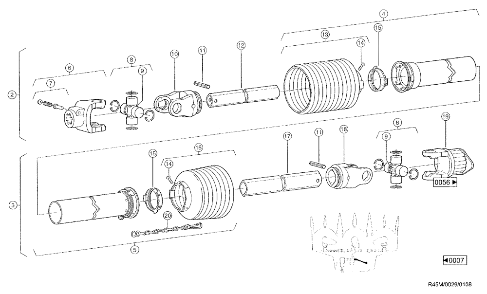Схема запчастей Case IH RU450 - (0029) - UNIVERSAL DRIVE SHAFT, FEEDER AUGER DRIVE (58) - ATTACHMENTS/HEADERS