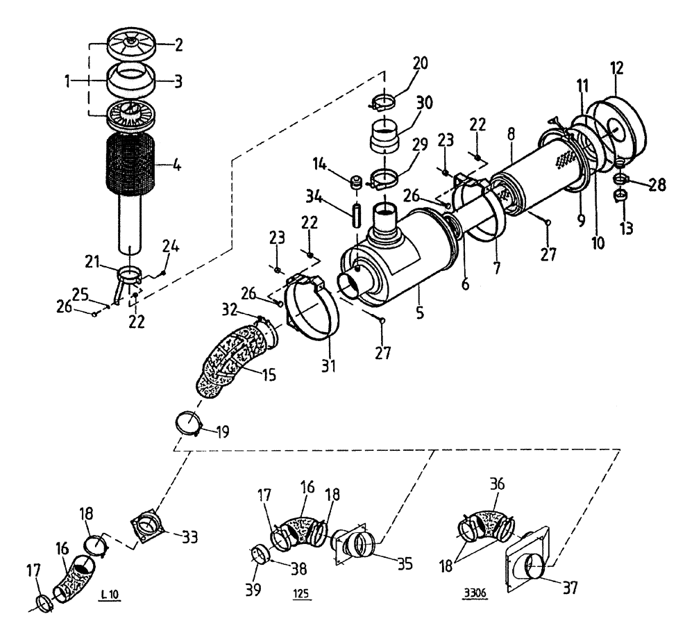 Схема запчастей Case IH 7700 - (C03[15A]) - AIR CLEANER {125/L10/3306} Engine & Engine Attachments